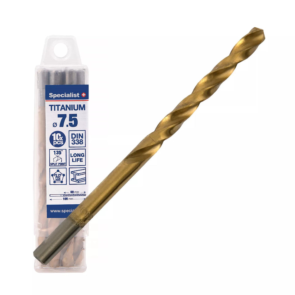 SPECIALIST+ metalo grąžtas TITAN, 7.5 mm, 10 vnt.