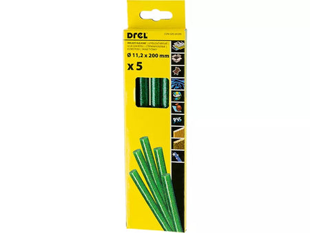 Karštų klijų lazdelės 11,2 mm x 200 mm, su blizgučiais, žalios, 5 vnt.