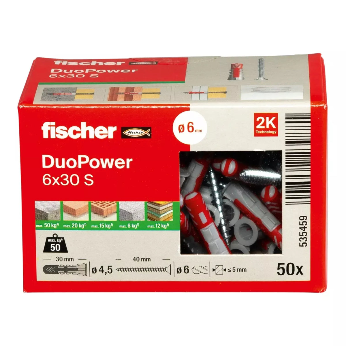 Universalus dvikomponentis kaištis DuoPower 12x60 S su varžtu, 10 vnt., FISCHER