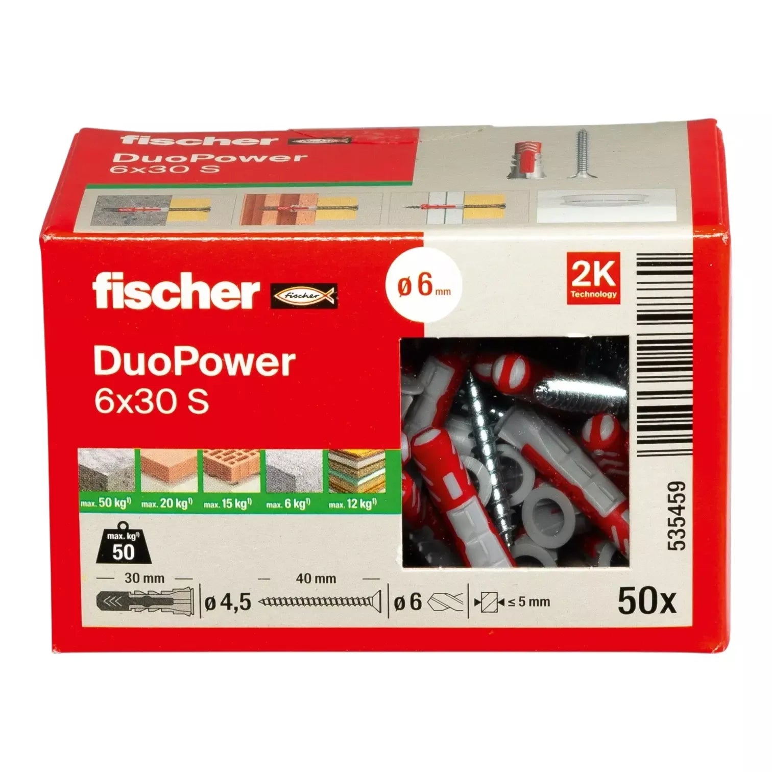 Universalus dvikomponentis kaištis DuoPower 12x60 S su varžtu, 10 vnt., FISCHER