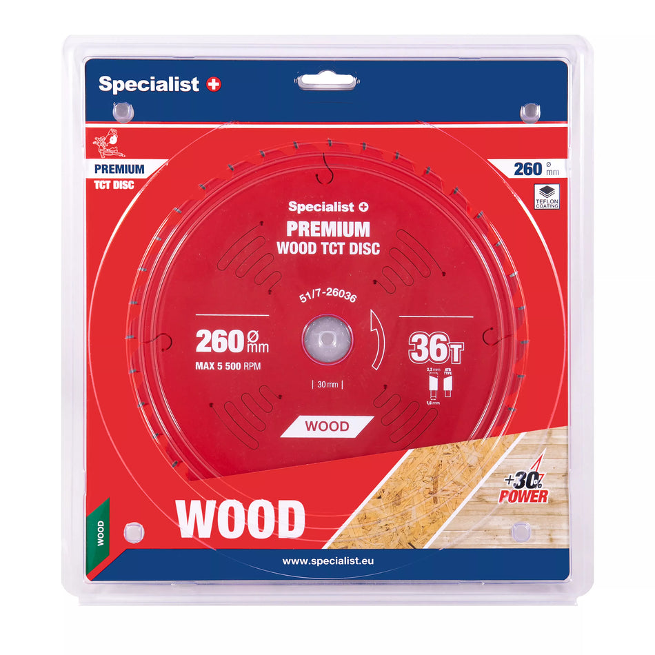 Pjovimo diskas 260x36Tx30mm, Wood PREMIUM, SPECIALIST+