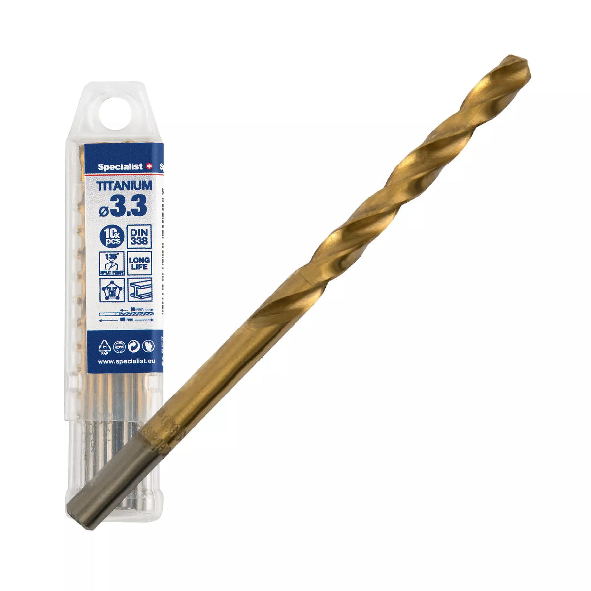 SPECIALIST+ metalo grąžtas TITAN, 3.3 mm, 10 vnt.