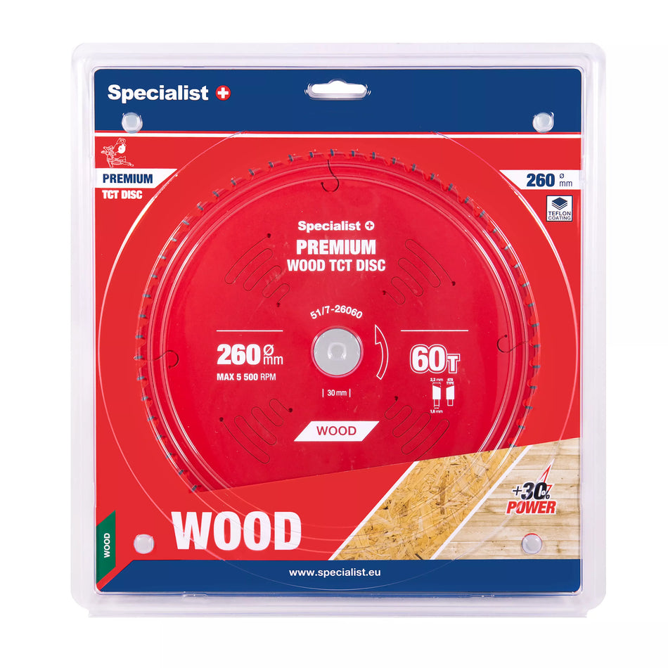 Pjovimo diskas 260x60Tx30mm, Wood PREMIUM, SPECIALIST+