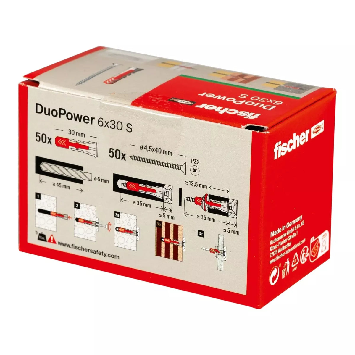 Universalus dvikomponentis kaištis DuoPower 6x30 S su varžtu, 50 vnt., FISCHER