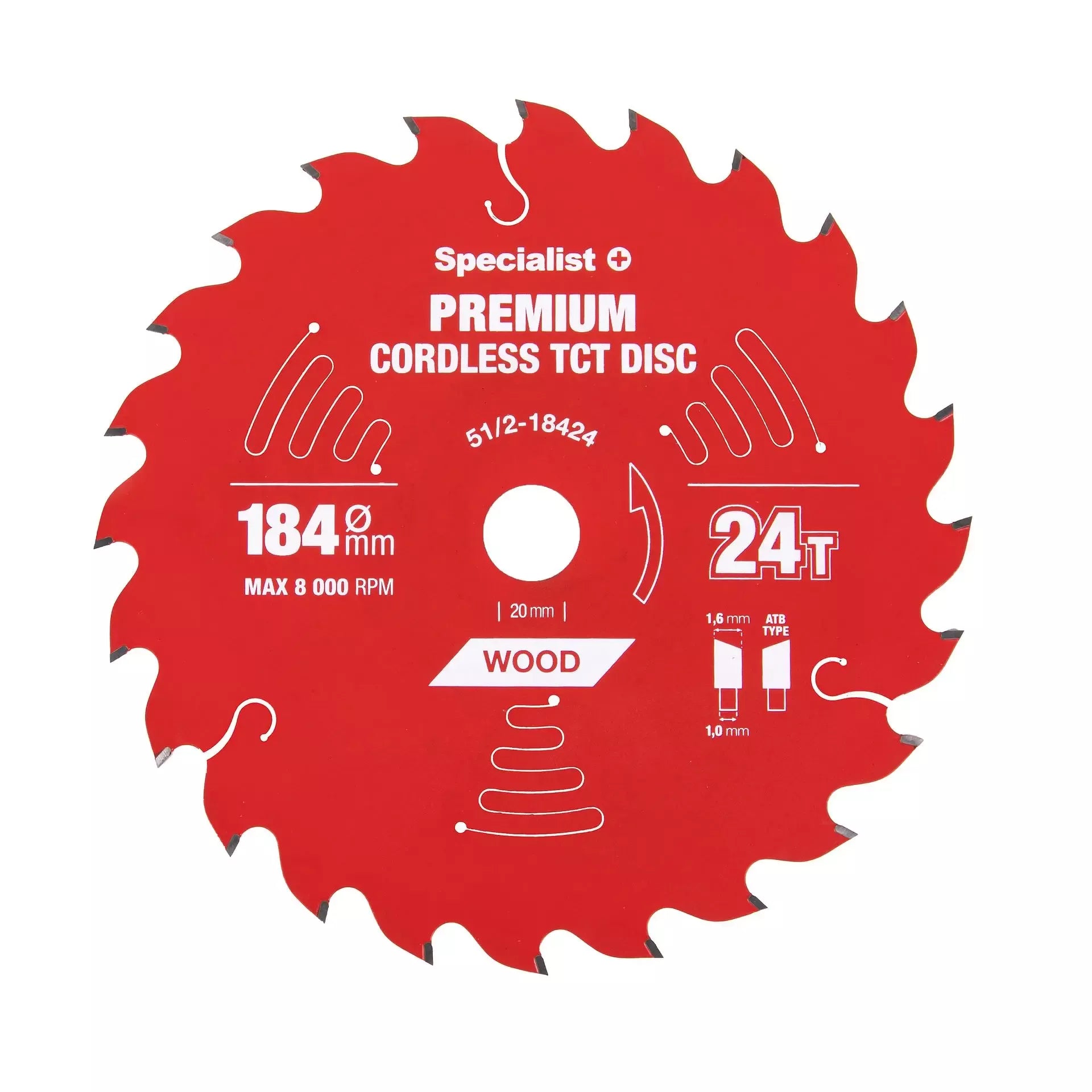 Pjovimo diskas 184x24Tx20/16mm, Cordless PREMIUM, SPECIALIST+