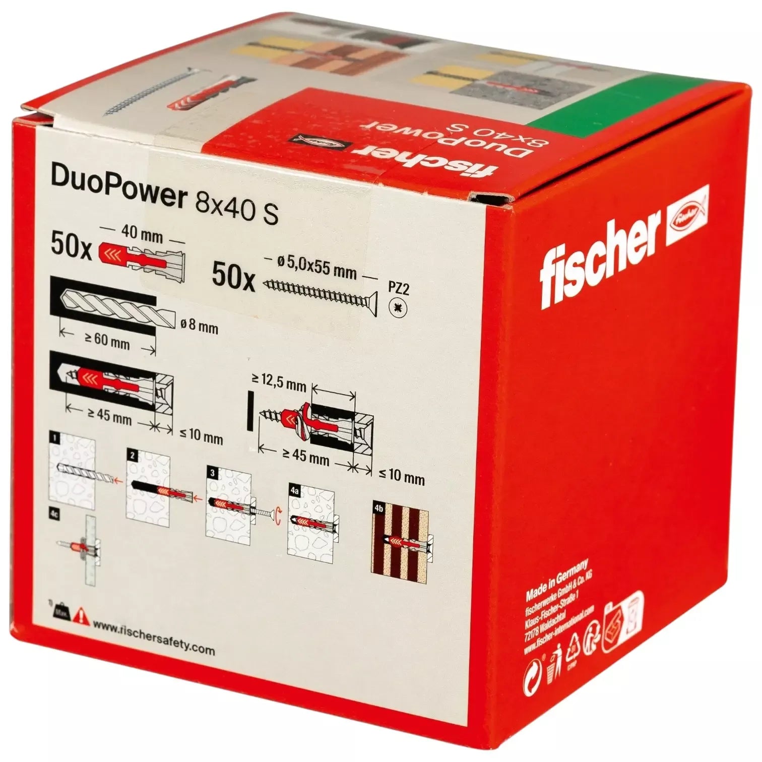 Universalus dvikomponentis kaištis DuoPower 8x40 S su varžtu, 50 vnt. FISCHER