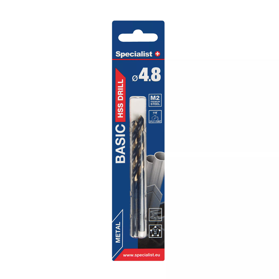 SPECIALIST+ metalo grąžtas BASIC, 4.8mm, 2 vnt.
