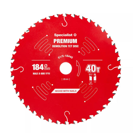 Pjovimo diskas 184x40Tx20/16mm, Demolition PREMIUM, SPECIALIST+