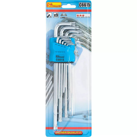 Ilgi šešiakampiai raktai TORX T10-T50, 9 vnt.