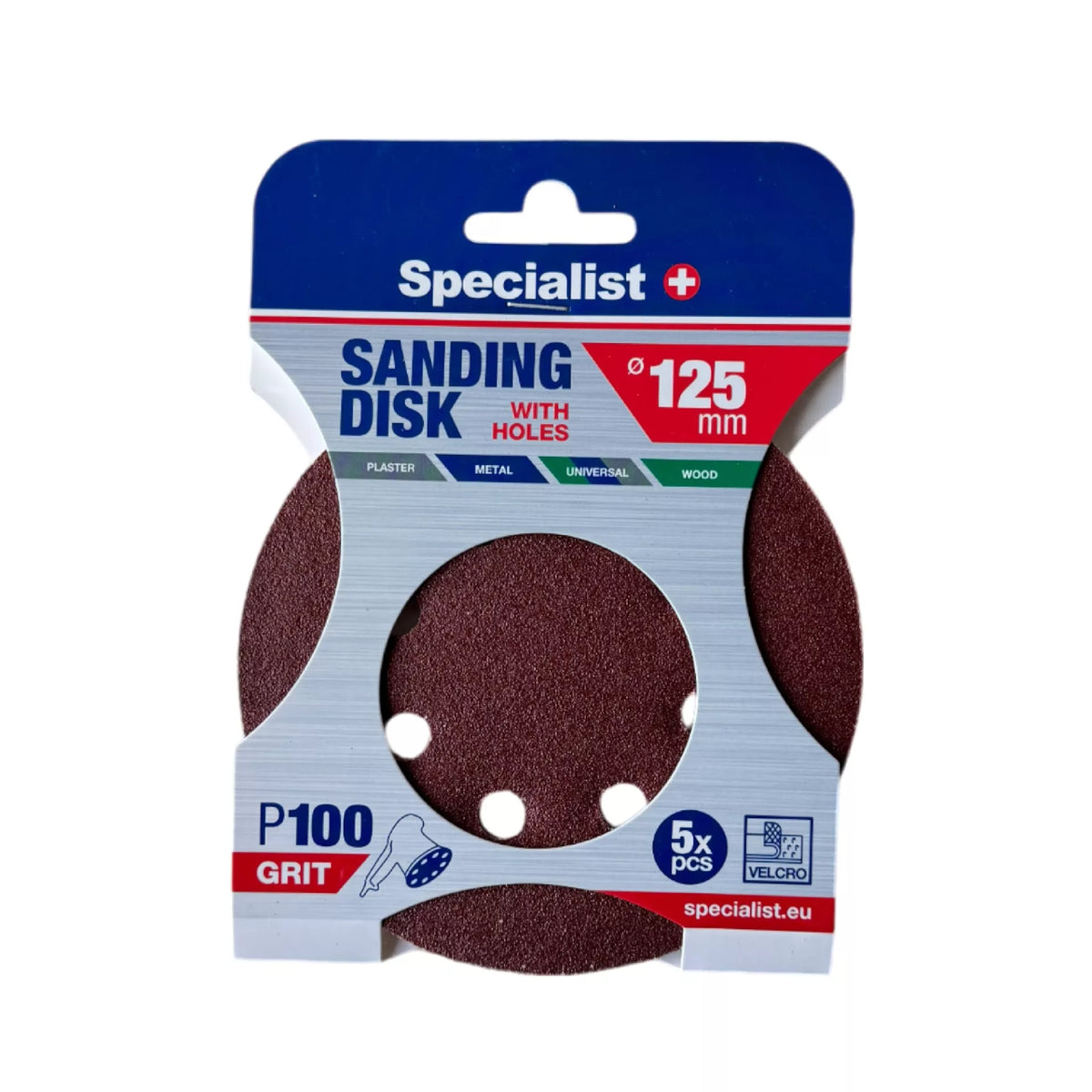 SPECIALIST+ šlifavimo popierius su skylėmis P100, 125 mm, 5 vnt.