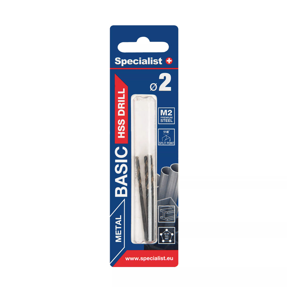 SPECIALIST+ metalo grąžtas BASIC, 2 mm, 3 vnt.