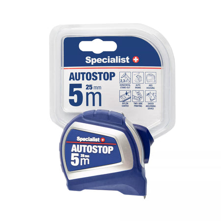 SPECIALIST+ ruletė AUTOSTOP 5 m, 25 mm