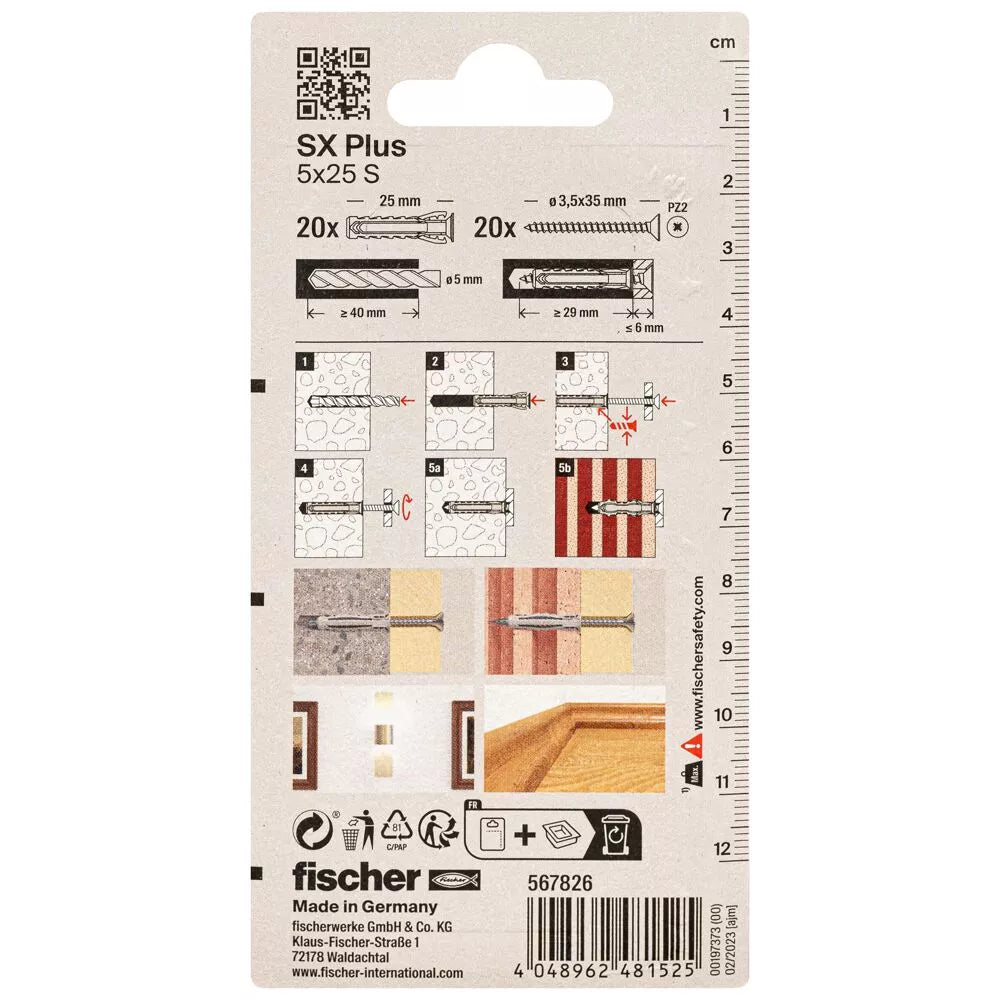FISCHER kaiščiai su varžtais SX Plus S, 5x25 mm, 20 vnt.