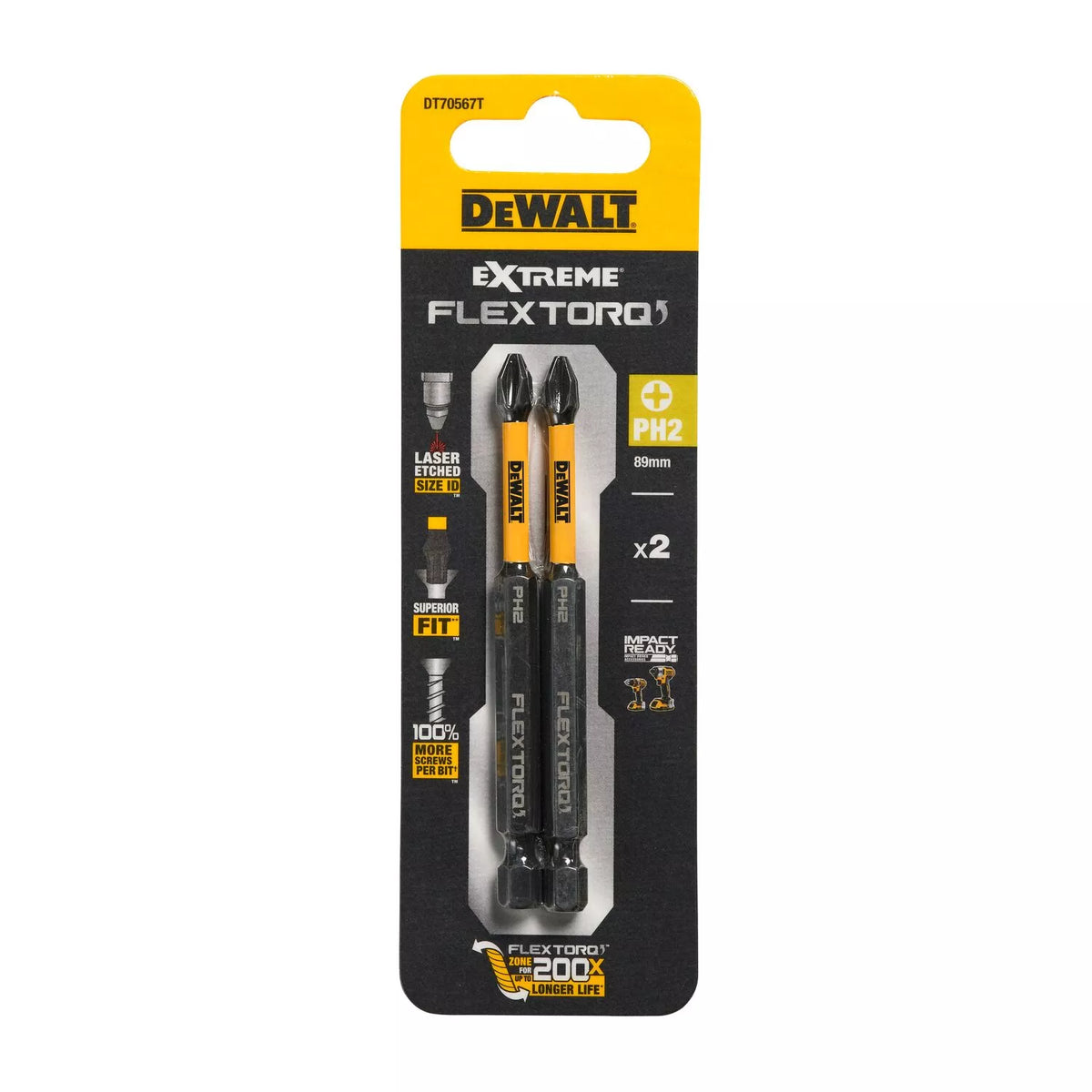 Sukimo antgaliukai FLEXTORQ PH2 89 mm, DeWALT, 2 vnt.