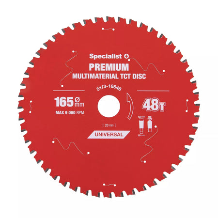 Pjovimo diskas 165x48Tx20mm, Multimaterial PREMIUM, SPECIALIST+