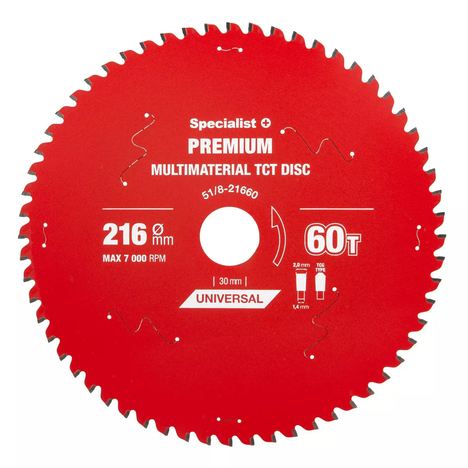 Pjovimo diskas 216x60Tx30mm, Multimaterial PREMIUM, SPECIALIST+
