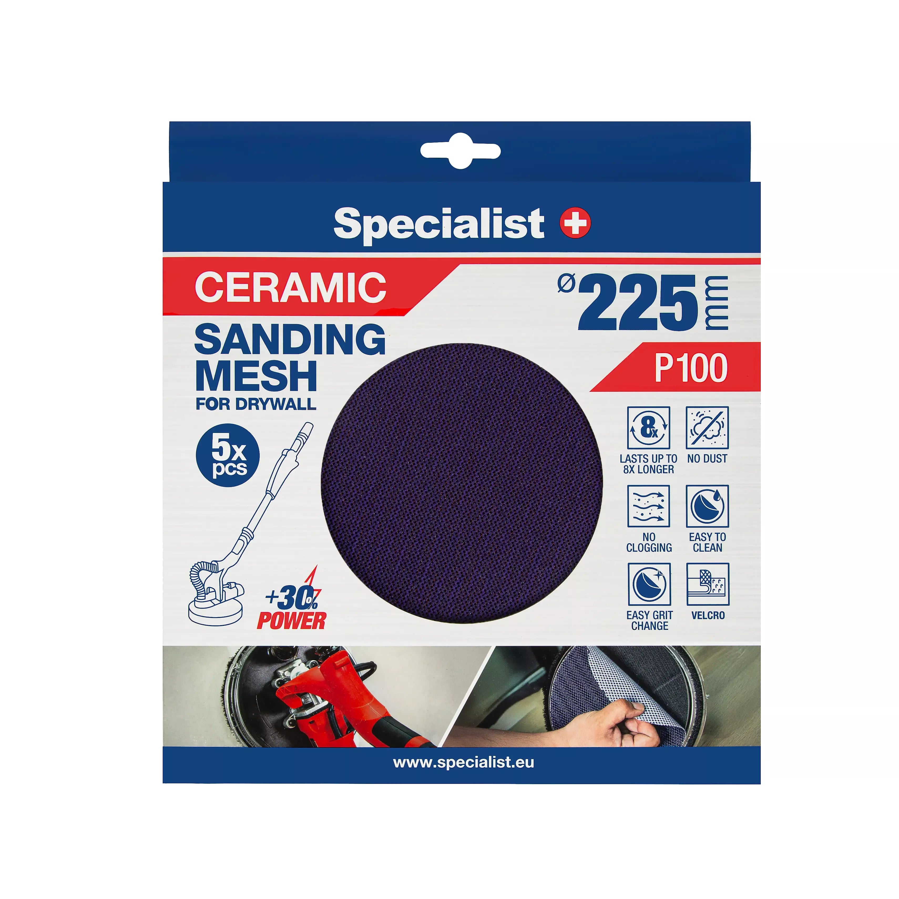 Specialist+ keramikinis tinklelis MESH, 225 mm, P100, 5 vnt.