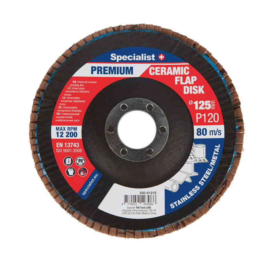 Lapelinis šlifavimo diskas 125 mm, P120, Ceramic PREMIUM, SPECIALIST+