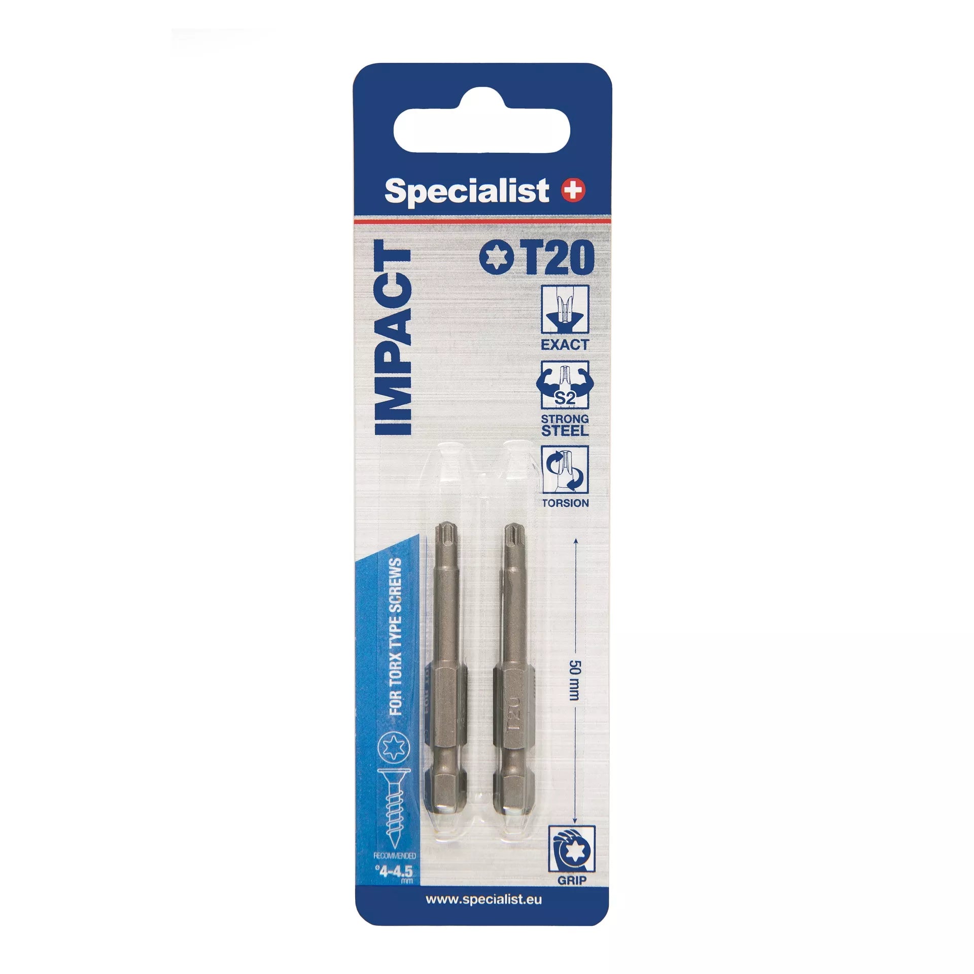 SPECIALIST+ antgalis TORX GRIP T20, 50mm, 2 vnt.