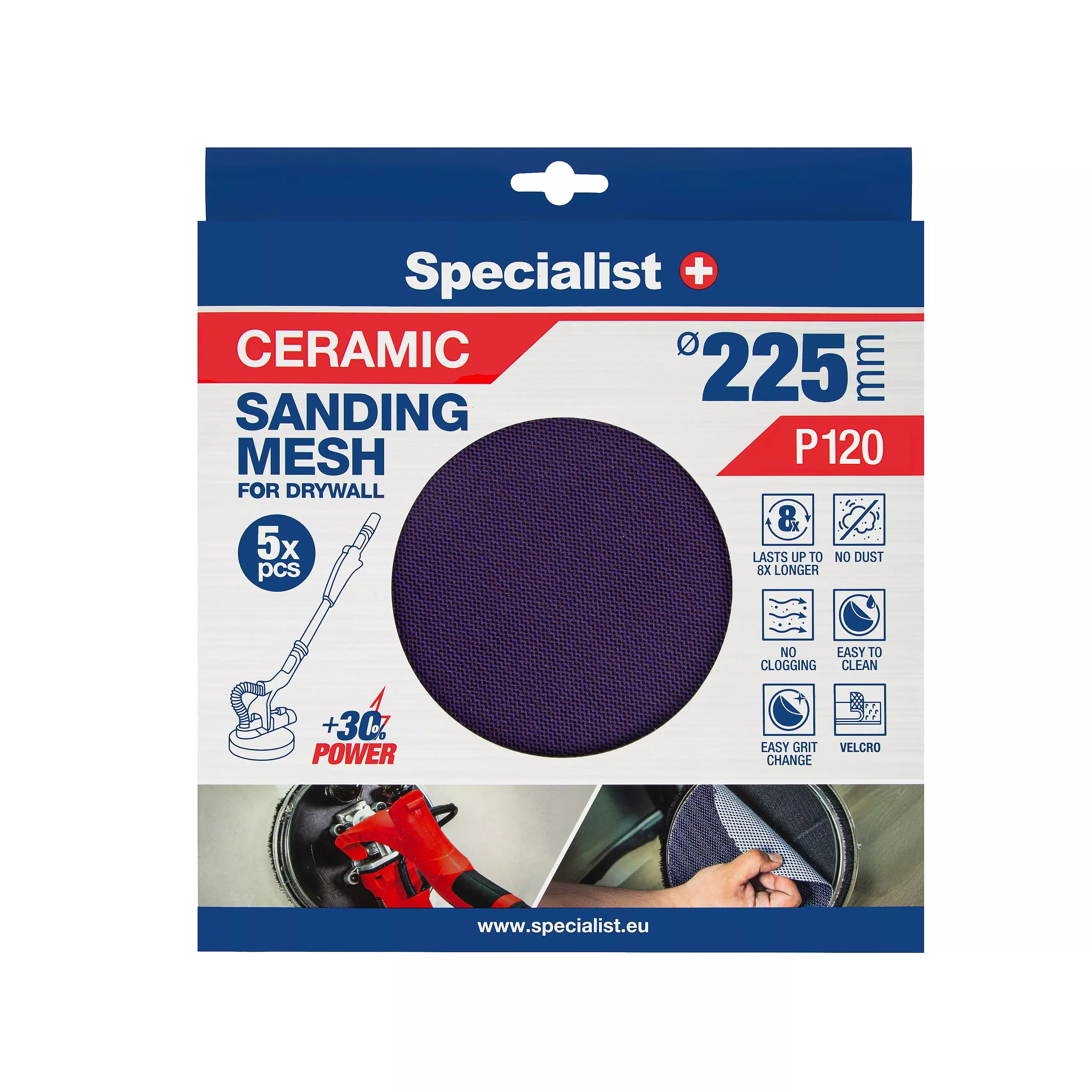 Specialist+ keramikinis tinklelis MESH, 225 mm, P120, 5 vnt.