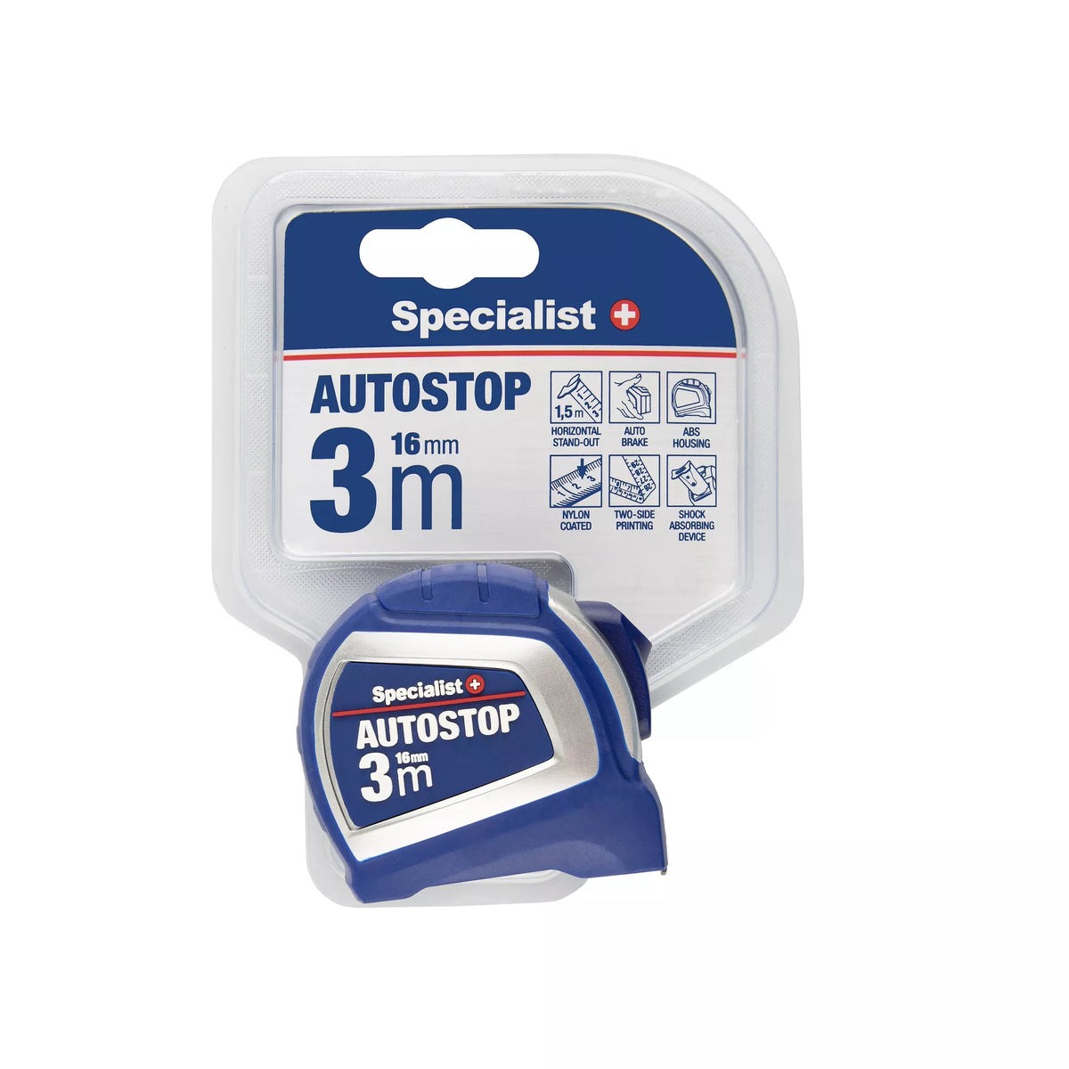SPECIALIST+ ruletė AUTOSTOP 3 m, 16 mm