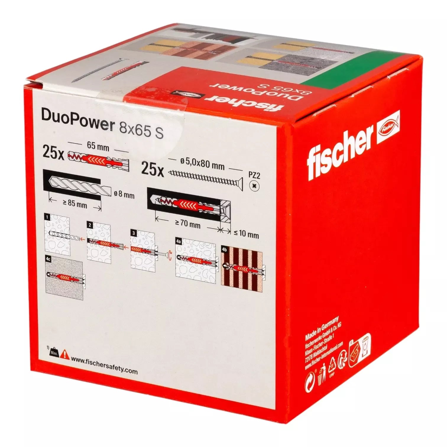 Universalus dvikomponentis kaištis DuoPower 8x65 S su varžtu, 25 vnt. FISCHER