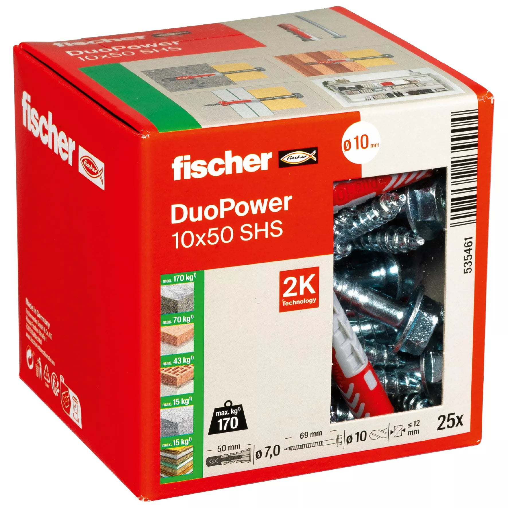 Universalus dvikomponentis kaištis DuoPower 10 x 50 S, FISCHER, 25 vnt.