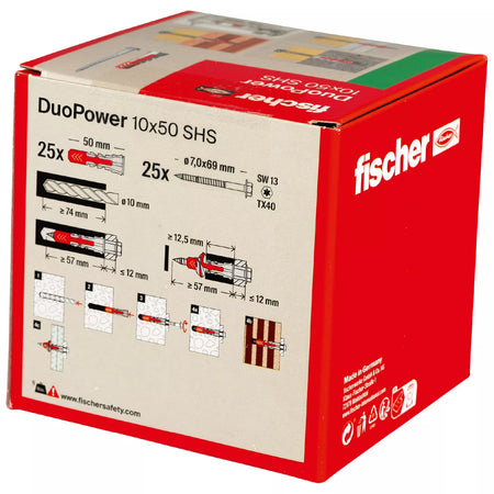 Universalus dvikomponentis kaištis DuoPower 10 x 50 S, FISCHER, 25 vnt.
