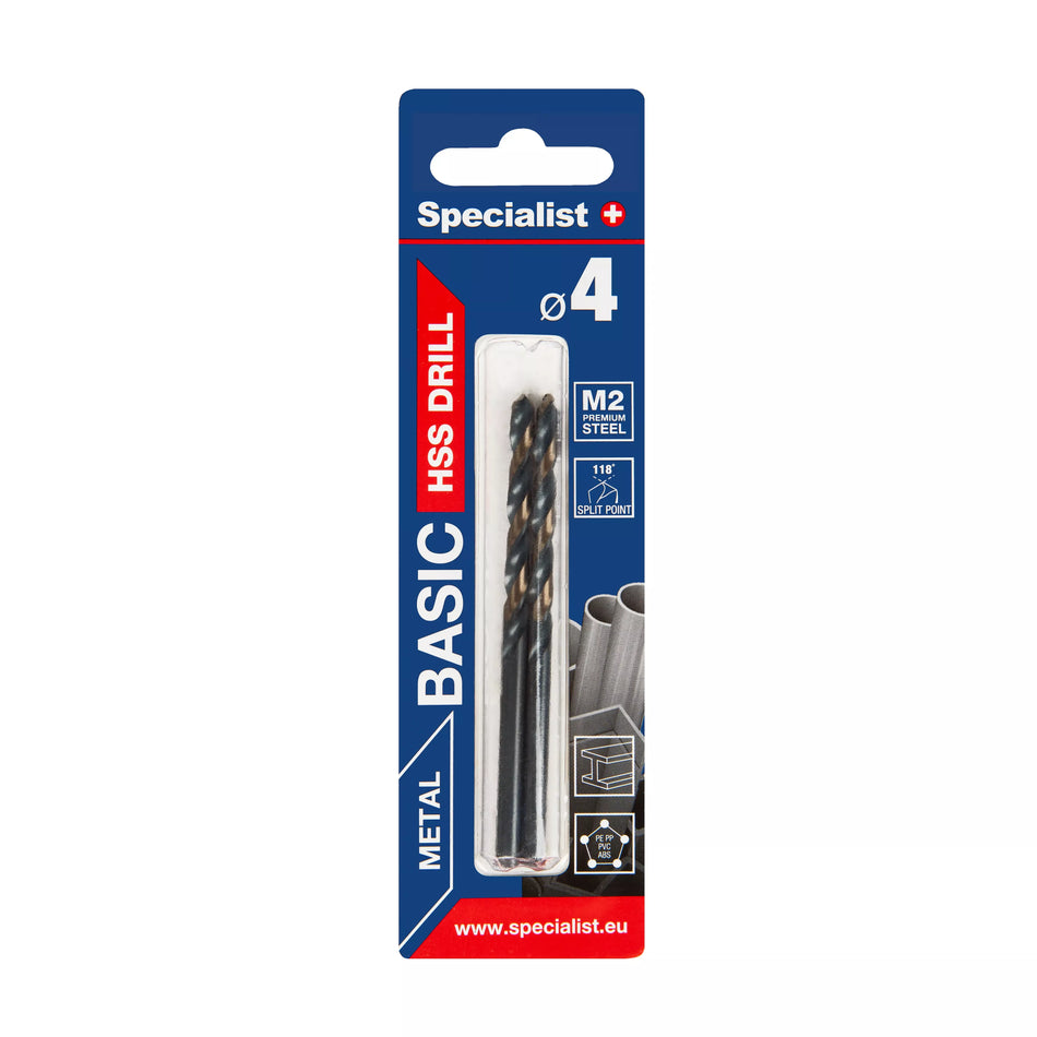 SPECIALIST+ metalo grąžtas BASIC, 4 mm, 2 vnt.