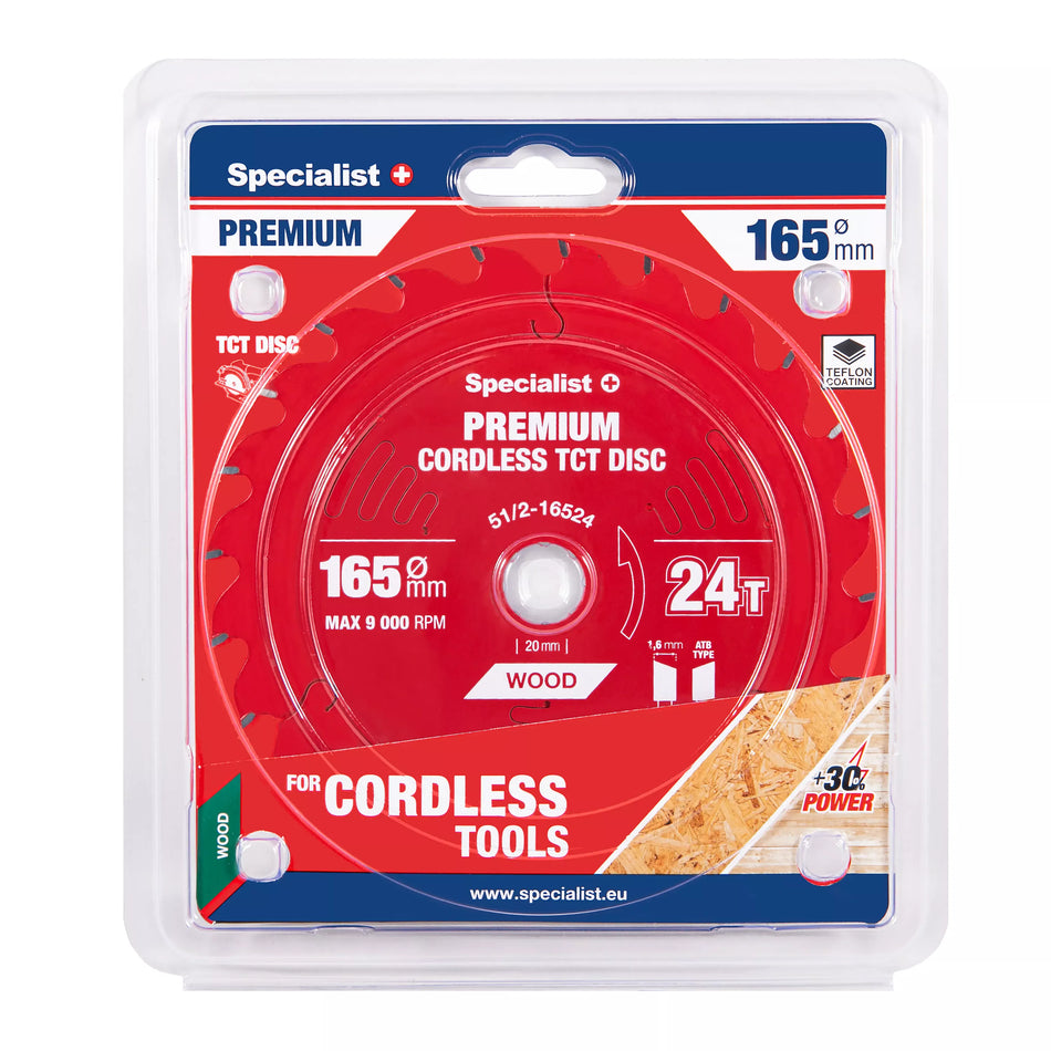 Pjovimo diskas 165x24Tx20mm, Cordless PREMIUM, SPECIALIST+