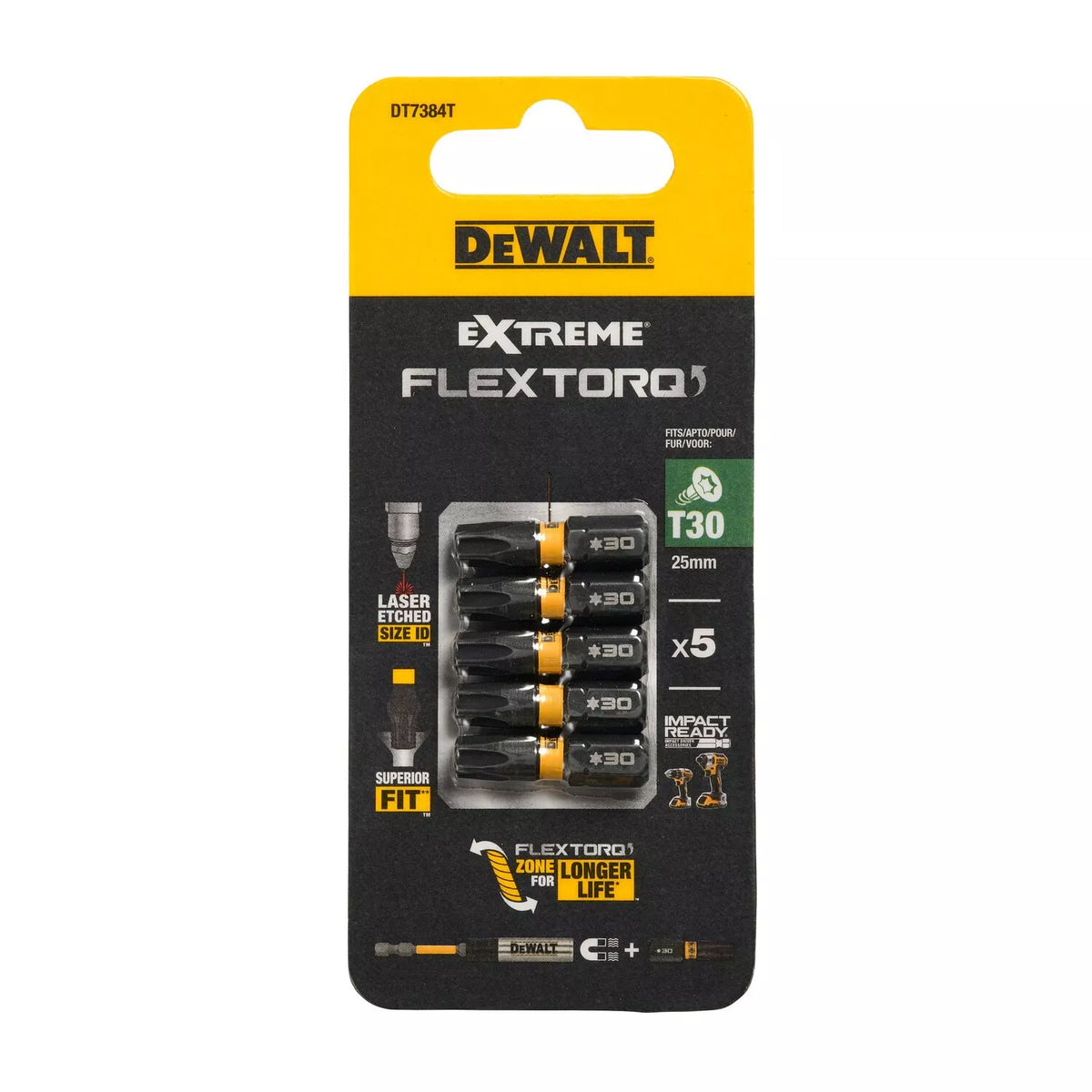 Sukimo antgaliukai FLEXTORQ T30 25 mm, DeWALT, 5 vnt.