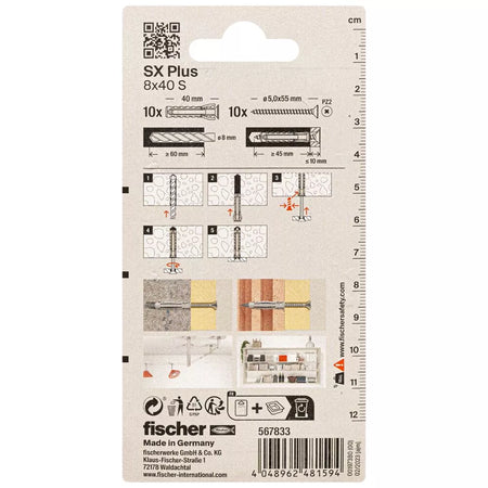 FISCHER kaiščiai su varžtais SX Plus S, 8x40 mm, 10 vnt.