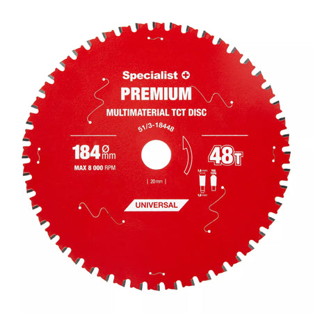 Pjovimo diskas 184x48Tx20/16mm, Multimaterial PREMIUM, SPECIALIST+